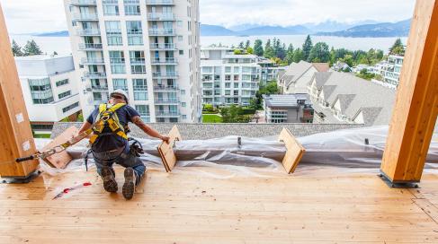 Worker safety during construction was safeguarded with special fall protection equipment and guard rails.