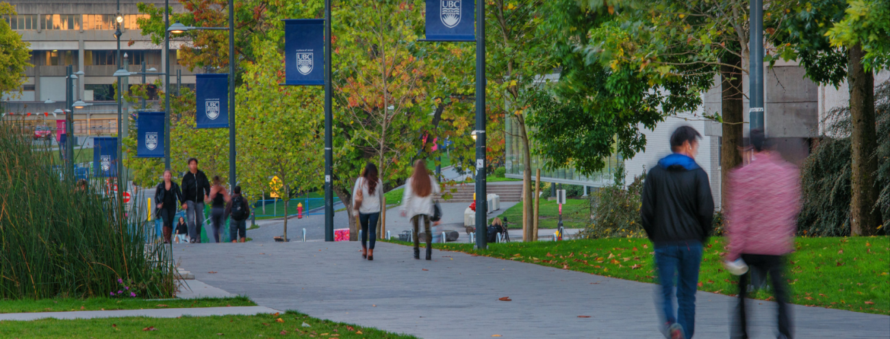 Image courtesy of UBC Brand and Marketing Students walking down UBC pathway