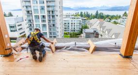 Worker safety during construction was safeguarded with special fall protection equipment and guard rails.