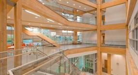 The GLT frame structure allows for clear-span interior spaces.